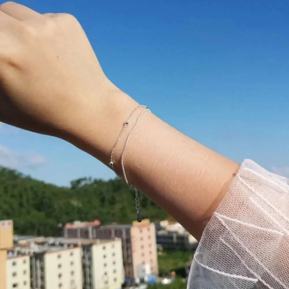 925 Sterling Silver Snake Chain & Bead Bracelet - Picture 8 of 8